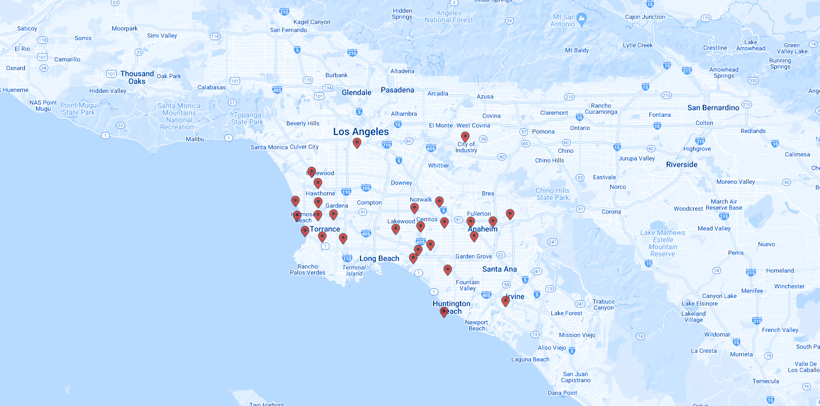 Service area map — Los Angeles and Orange County