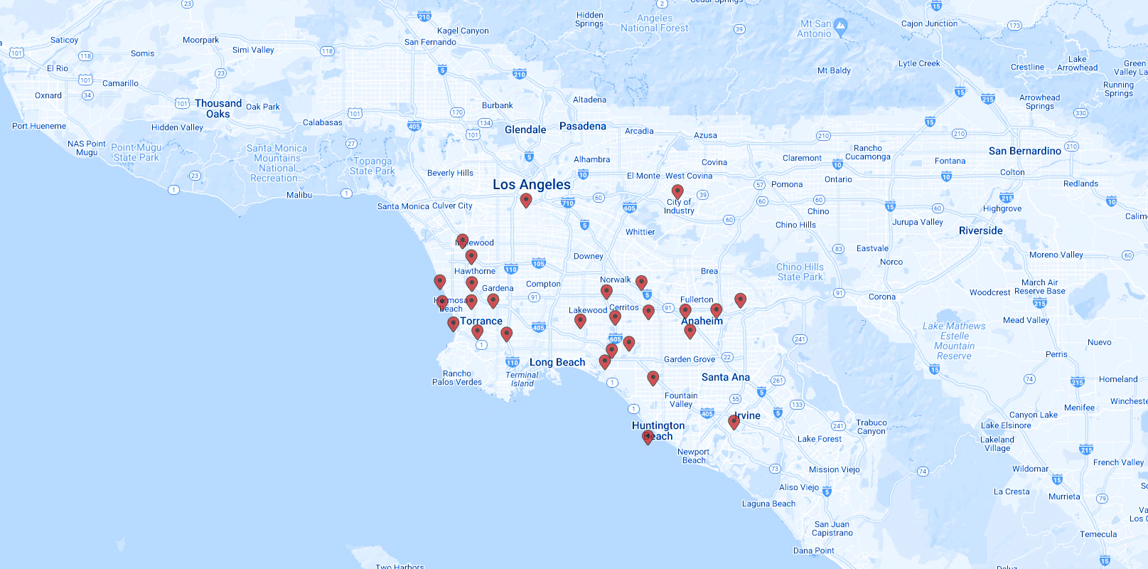 Service area map — Los Angeles and Orange County